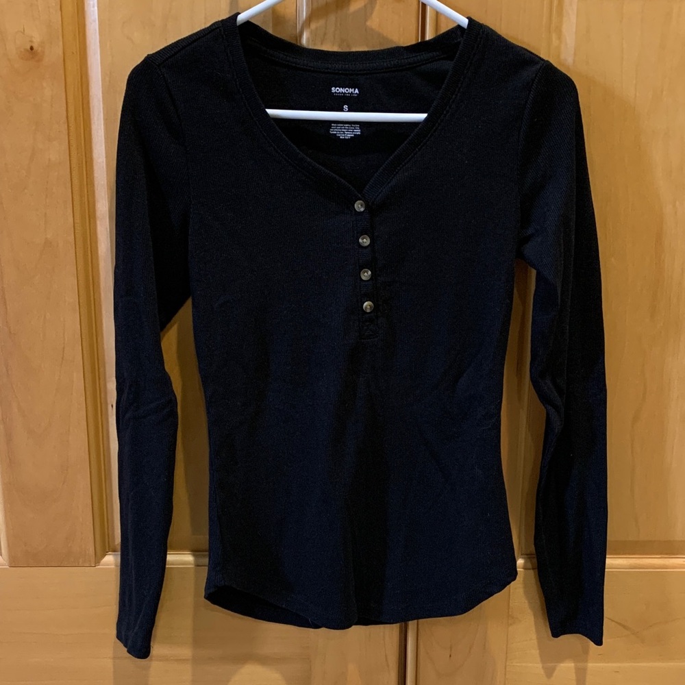 Sonoma Classic Black Long Sleeve Henley Tee